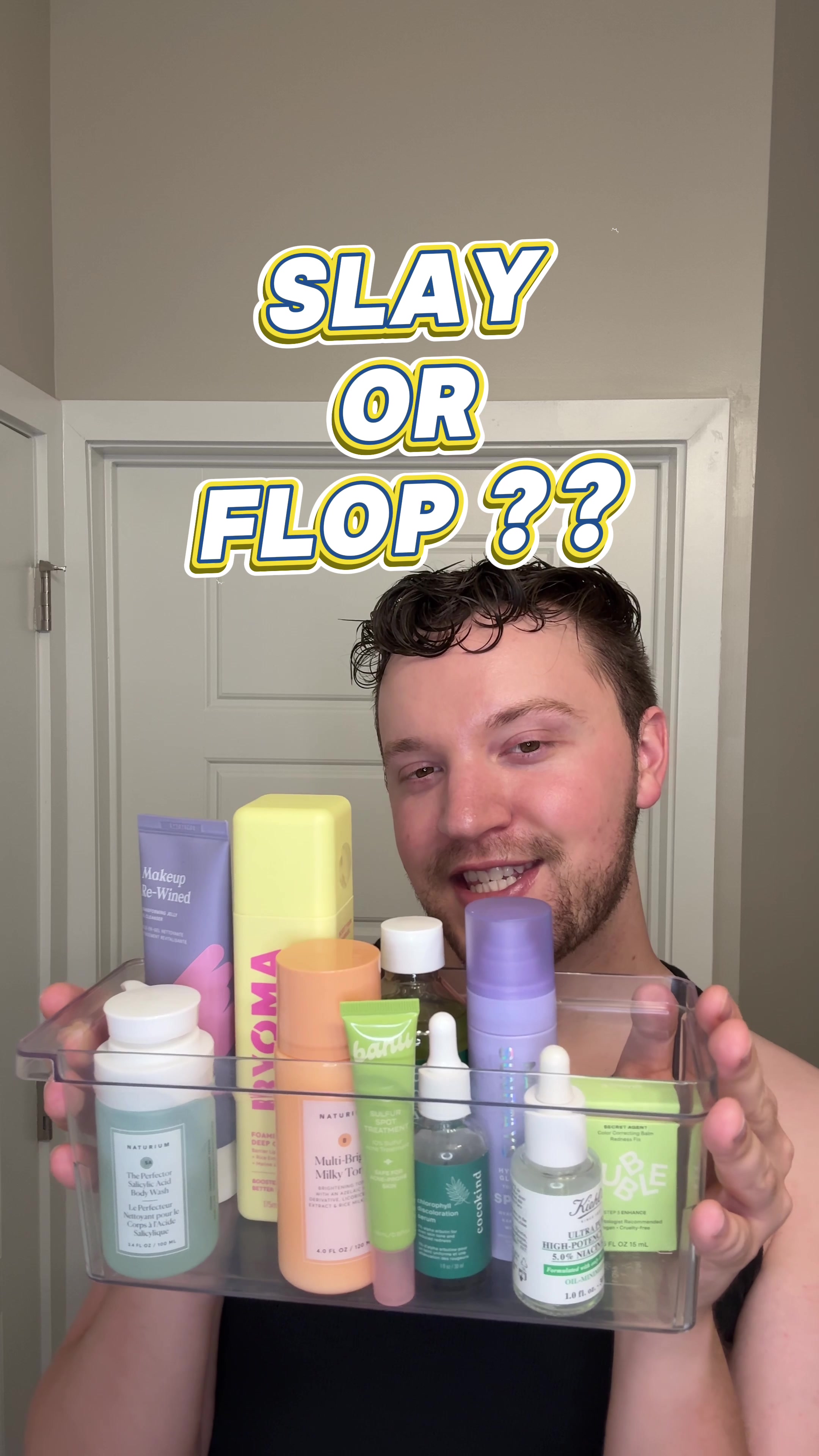 TikTok post by @noahxyoung for Banuskin. Caption reads: skincare that slays (or flops) ☕️🫖 #skincare....