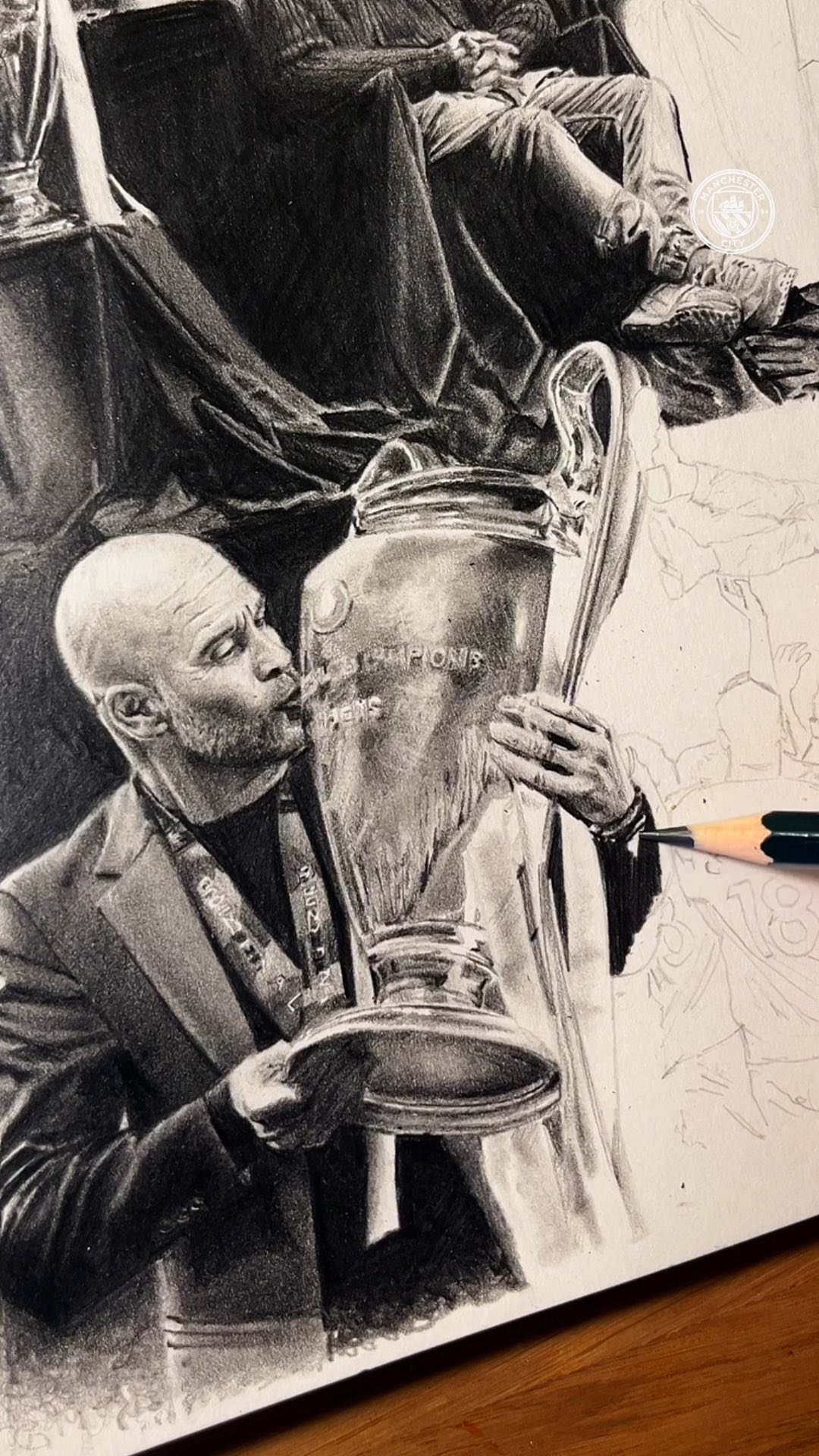 Instagram post by @zeng.art for Manchester City. Caption reads: 1,000 matches managed, so many memories made....