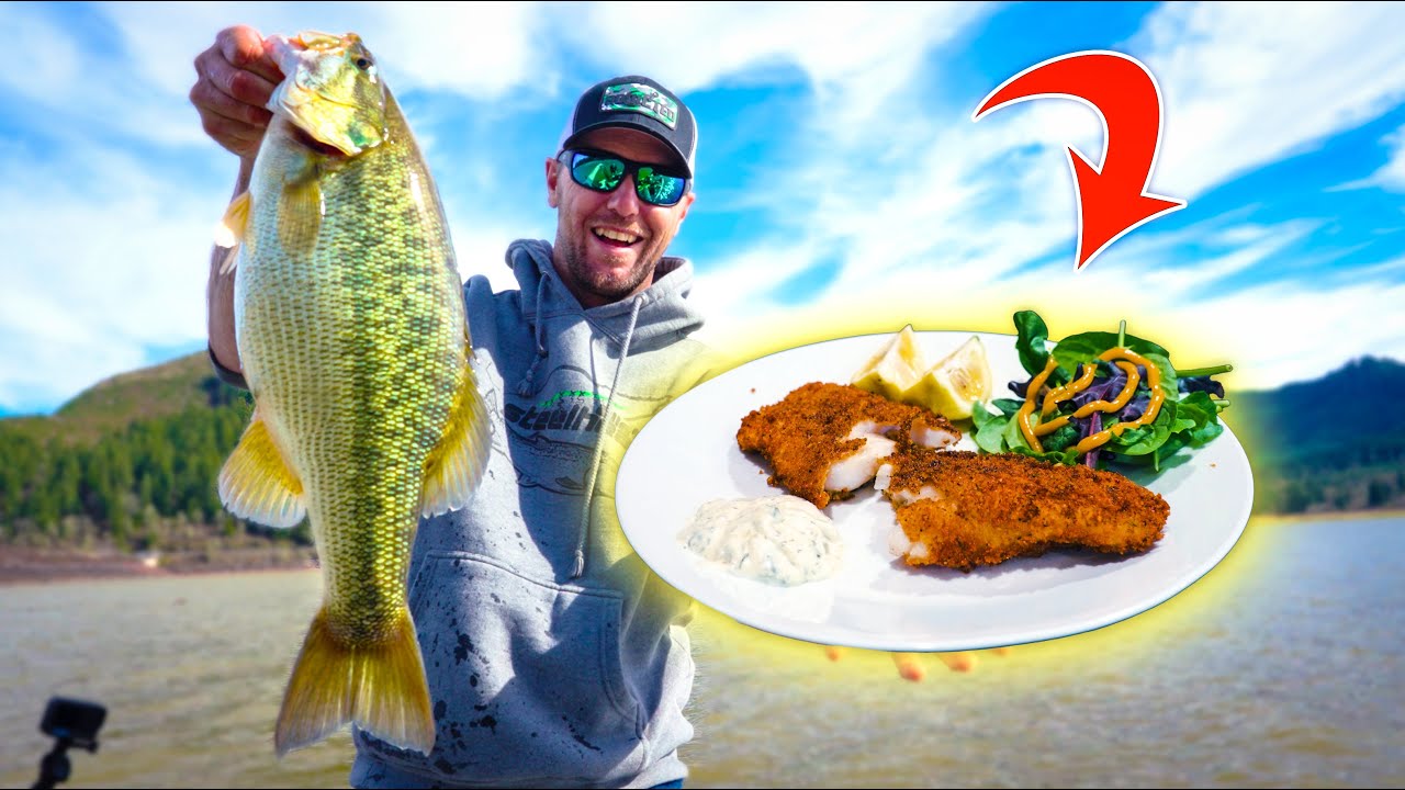 YouTube post by @AddictedFishing for Podbean. Caption reads: Trophy Spotted Bass Catch & Cook! (Spotted Bass....