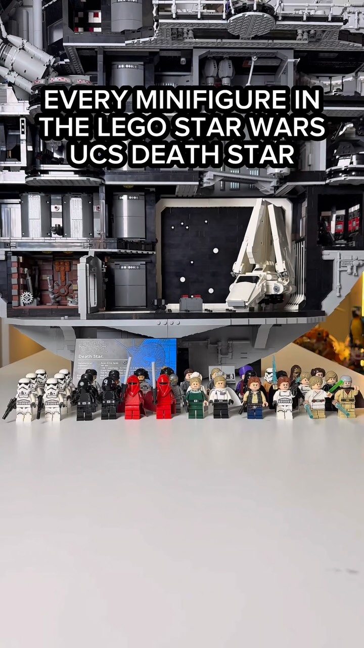 Instagram post by @thebrickpharaoh for Star Wars. Caption reads: Every Minifigure in LEGO Star Wars UCS Death Star!....