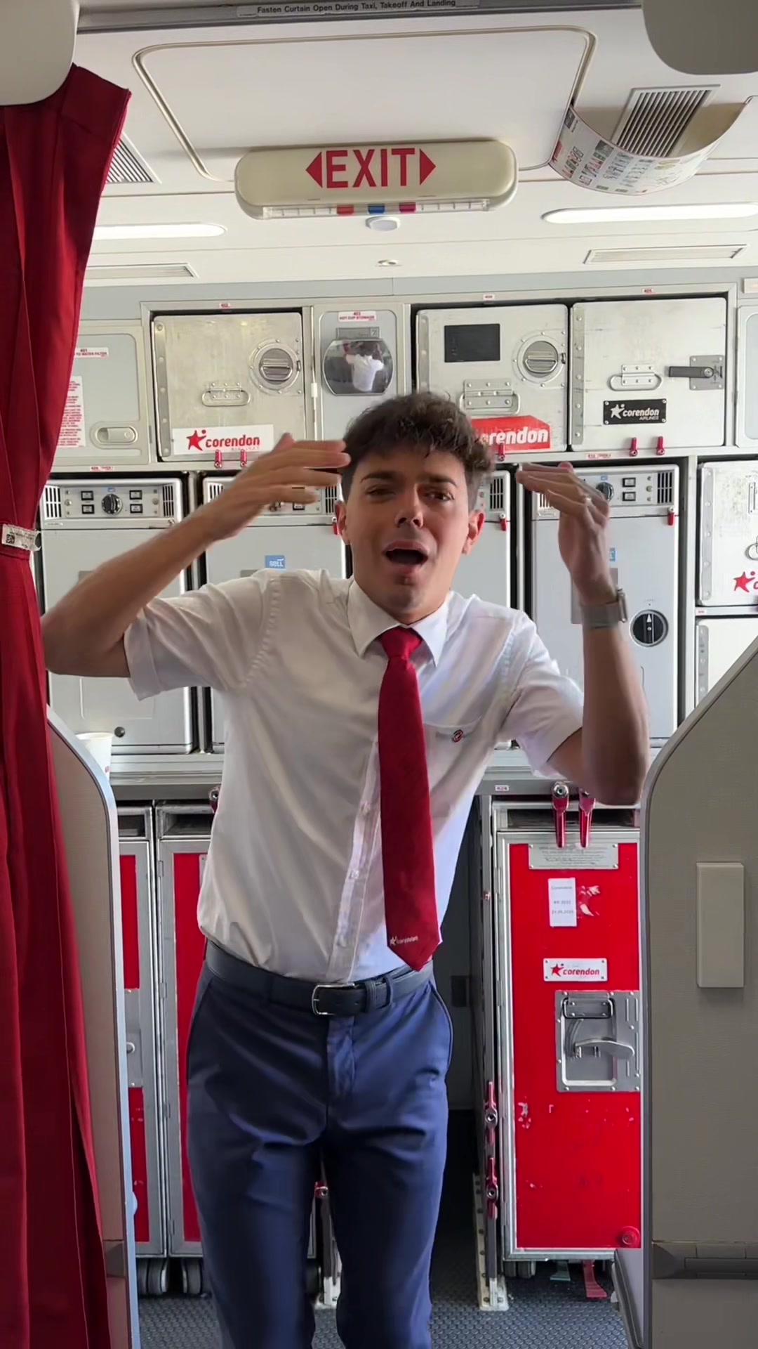 TikTok post by @miguellamv for airBaltic. Caption reads: Flight attendants are PROS at doing gestures to....