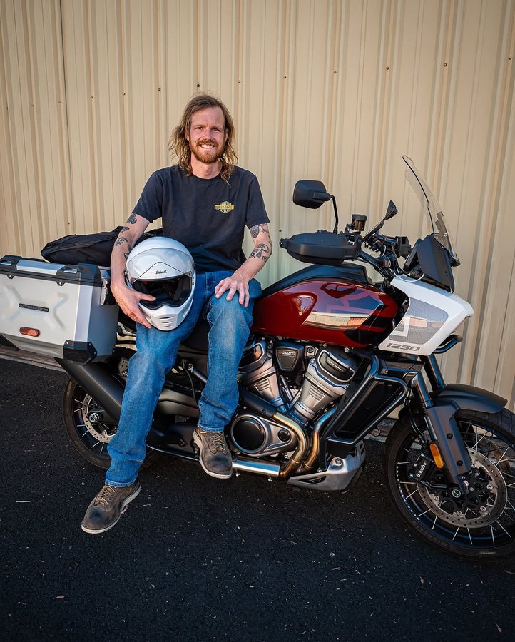 Instagram post by @chicken_fried_choppers for Biltwell. Caption reads: Day 1 of the Big TRiP! @harleydavidson was....