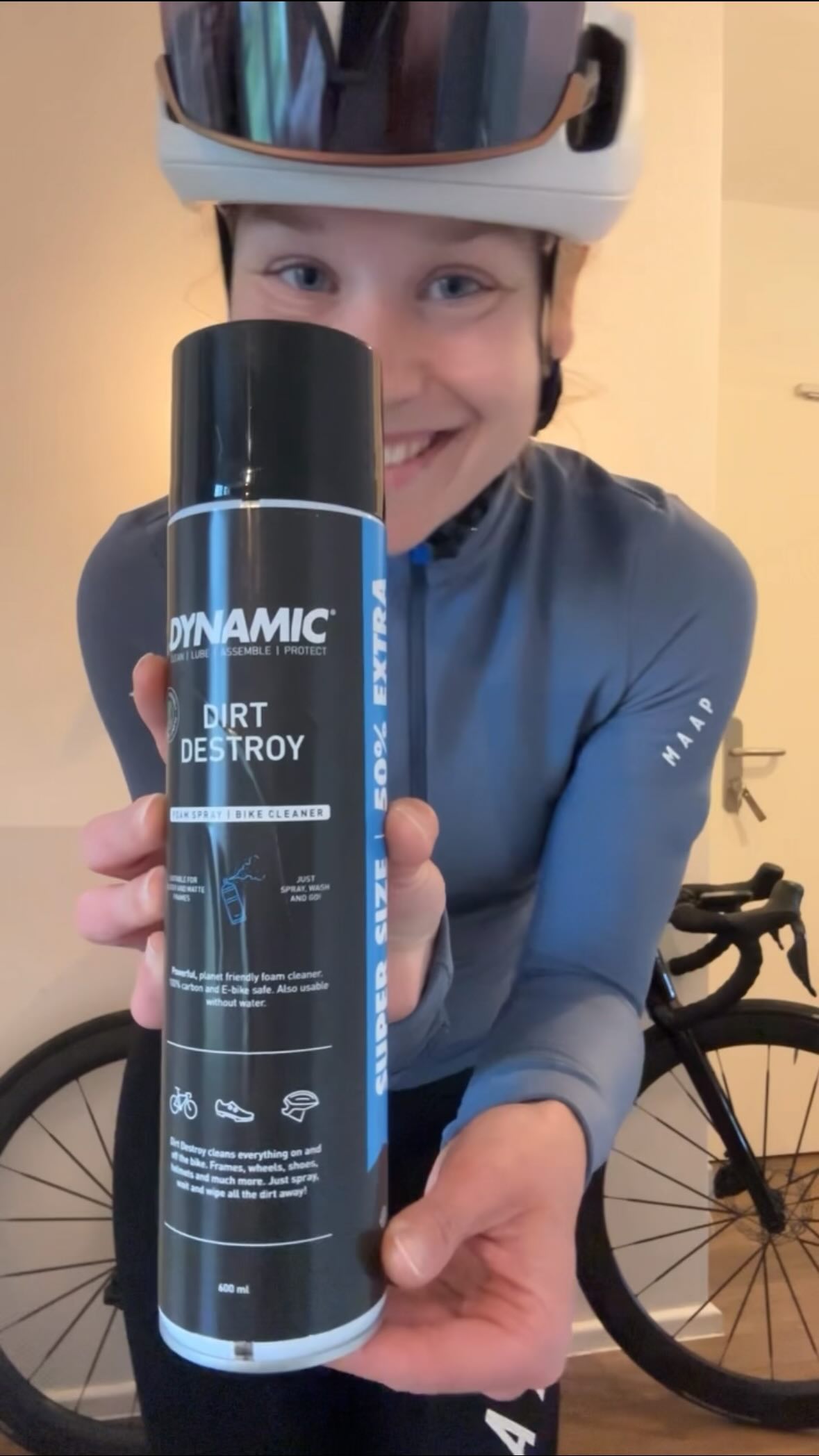 Instagram post by @lisa_the_bike_impostor for Dynamic Bike Care. Caption reads: My kind of all-purpose cleaner and incense stick -....