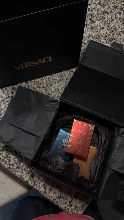 Instagram post by @_abelian for Versace. Caption reads: Staying fresh.🖤 @versace Available now in....