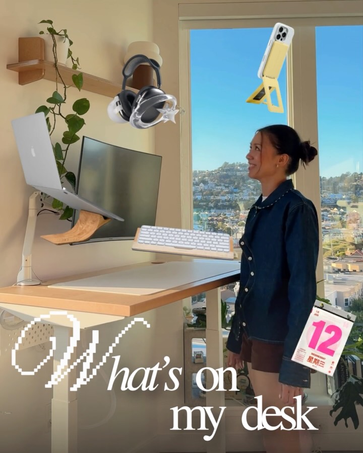 Instagram post by @meshtimes for Grovemade. Caption reads: desk tour ✐ᝰ my tiny corner of productivity?? (and....