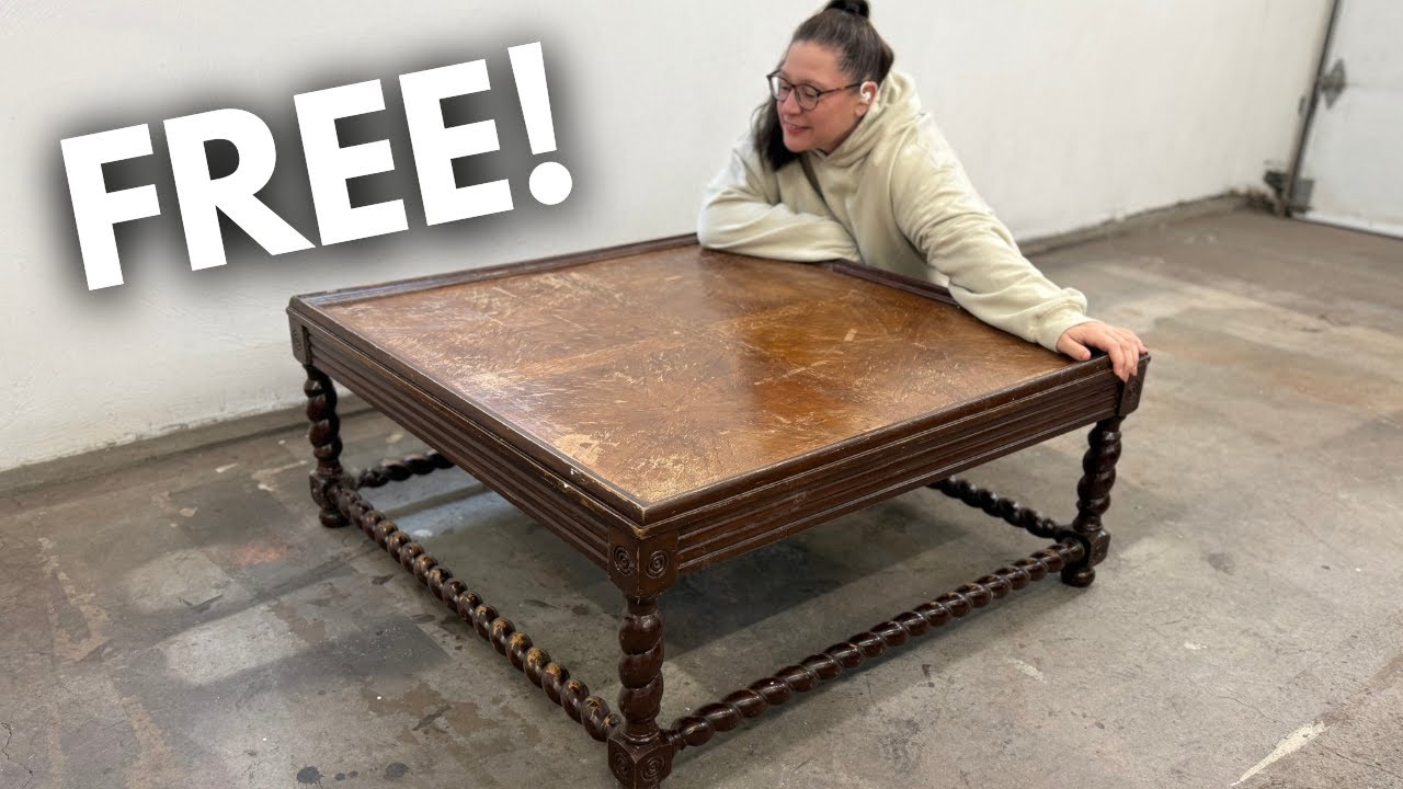 YouTube post by @salvagedbykscott for SurfPrep sanding. Caption reads: Stripping, Staining & Saving a FREE Barley Twist....