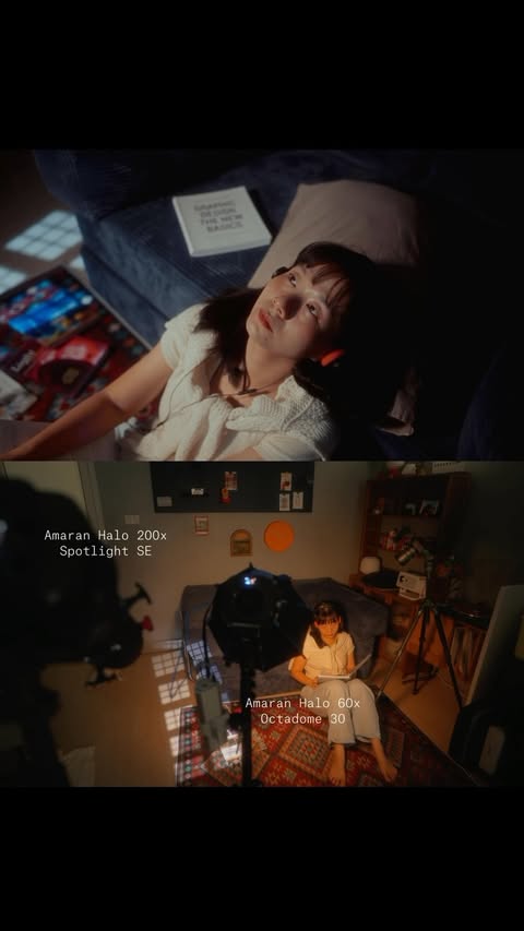 Instagram post by @hanangchannel for amaran. Caption reads: [...] I Set Up Lighting to Film Myself with....