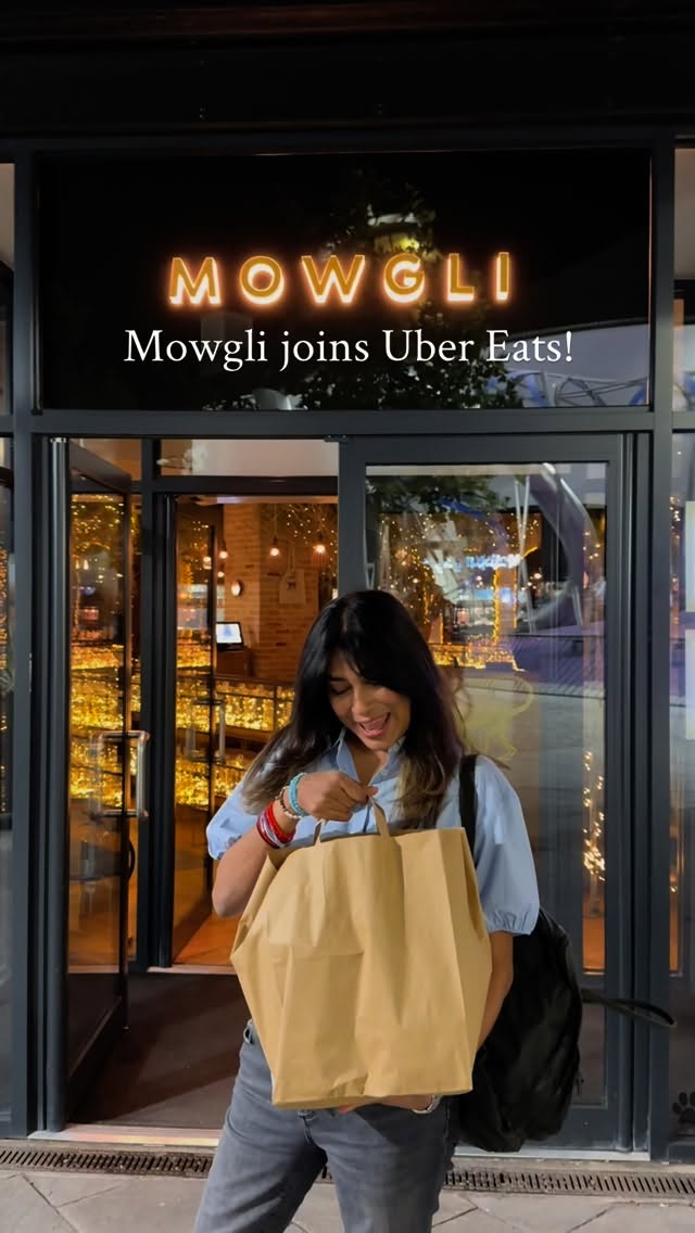 Instagram post by @nishakatona for Mowgli Street Food. Caption reads: Mowgli Joins @ubereats_uk ! 
Mowgli loves to be a....