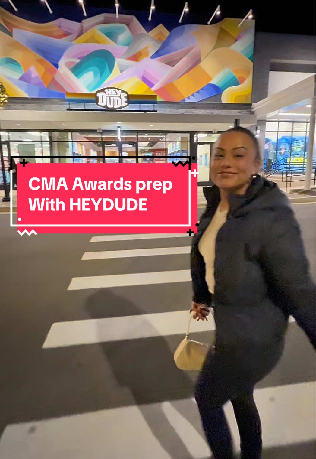 TikTok post by @elainadsmith for HEYDUDE shoes. Caption reads: #CMAawards prep with @HeyDude find out what I’ll....