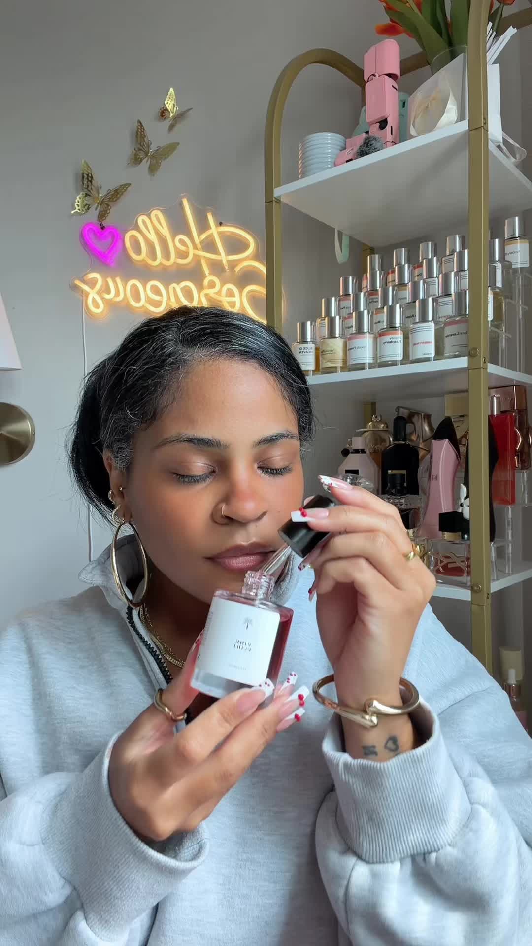 TikTok post by @katherinellovelis for Eternal Perfume Oils. Caption reads: [...] for hours! Highly recommend 🎀 @Eternal....
