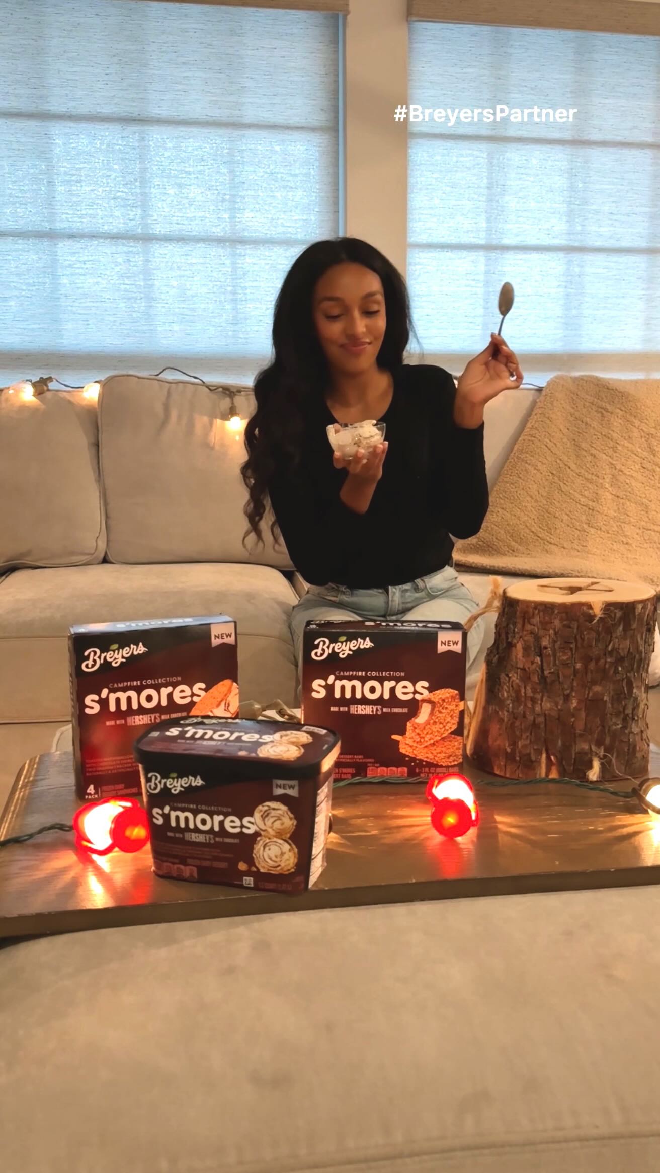 Instagram post by @kyrahenry_ for Breyers. Caption reads: #breyerspartner Girl’s night in + the most....