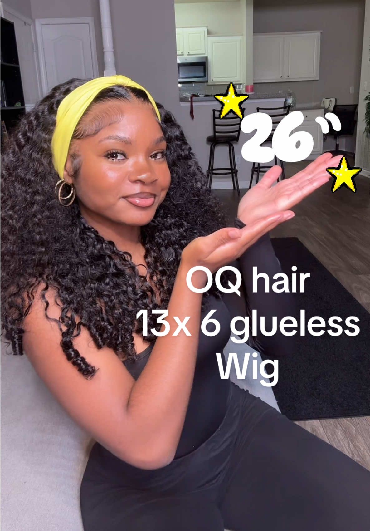 TikTok post by @pristinaspurpose for OQHAIR. Caption reads: 13x4 GLUELESS Burmese curly wig?? Sing me up!....