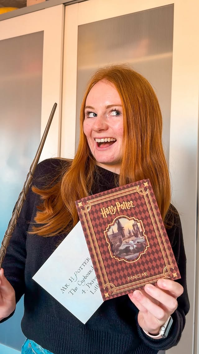 Instagram post by @louiseemmma for Harry Potter. Caption reads: AD | @fancimenyc X @harrypotter let’s unbox the....