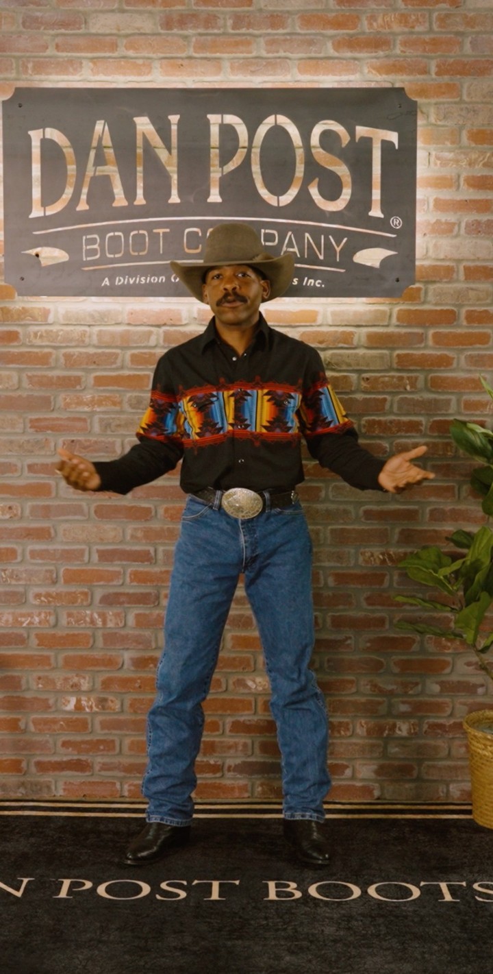 Instagram post by @pierrejwilson for Dan Post Boot Company. Caption reads: Pierre Wilson shows us how he’s styling Dan Post....