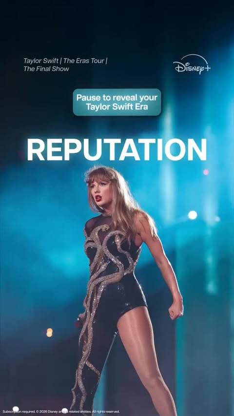 Instagram post by @taylorerastour for Disney plus. Caption reads: Pause to reveal your Taylor Swift era, me I got....