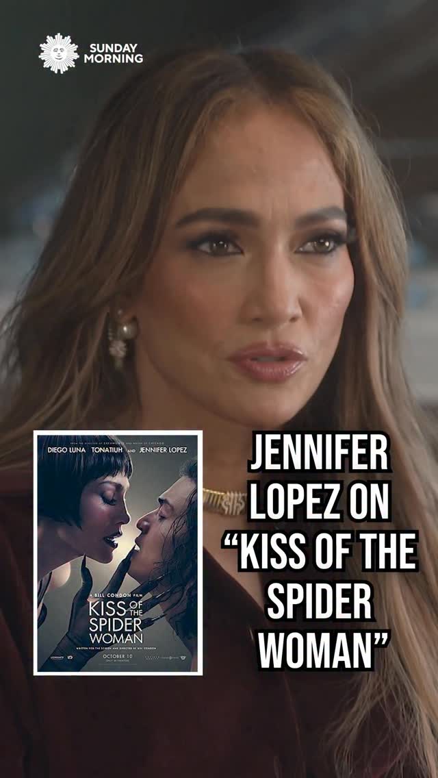 Instagram post by @jlo for CBS News. Caption reads: @jlo says her upcoming film “Kiss of the Spider....