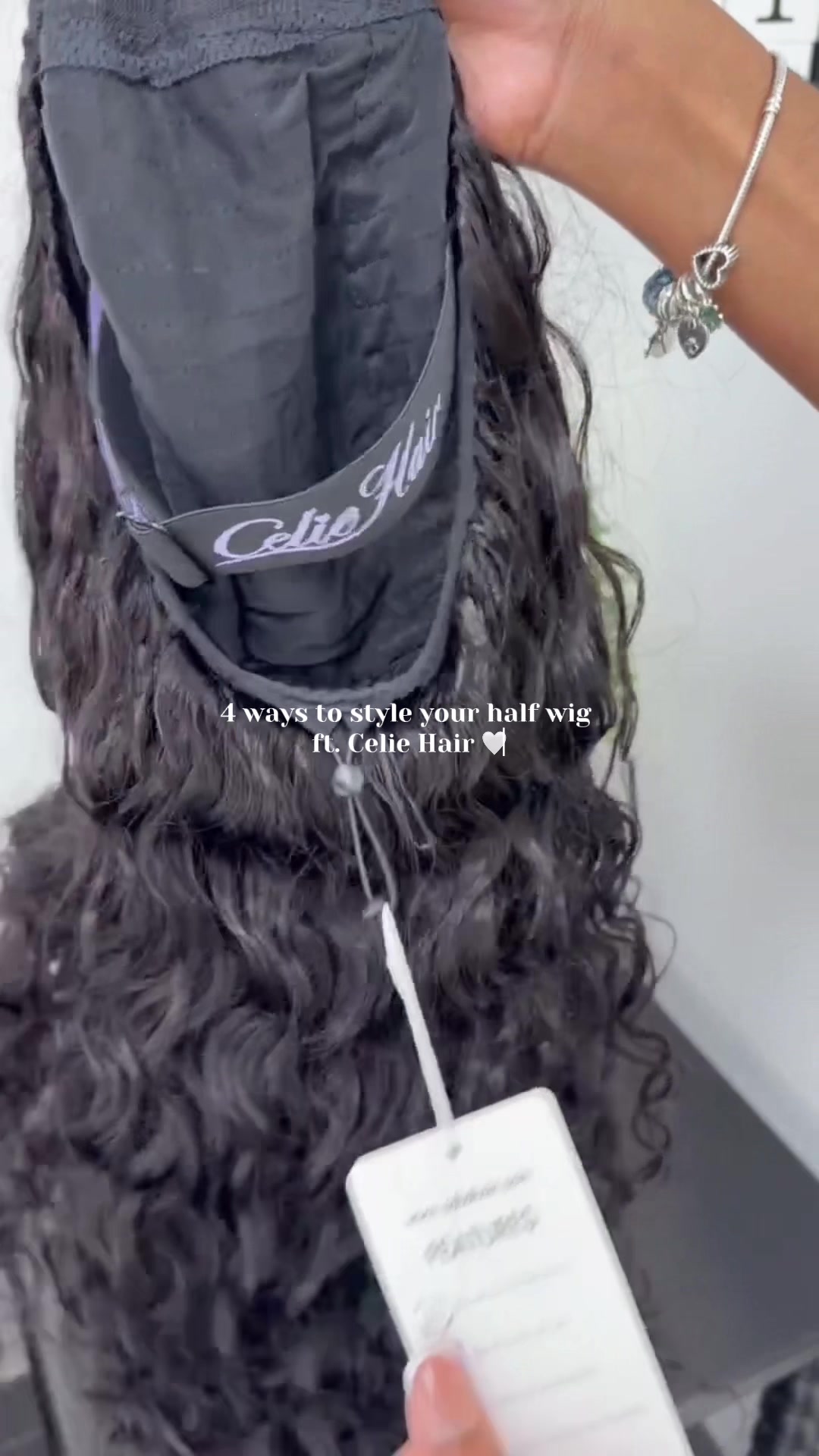 TikTok post by @loloarchivess for Celie Hair. Caption reads: Beach wave curly half wig 😍🎀 @celiehair @Celie....