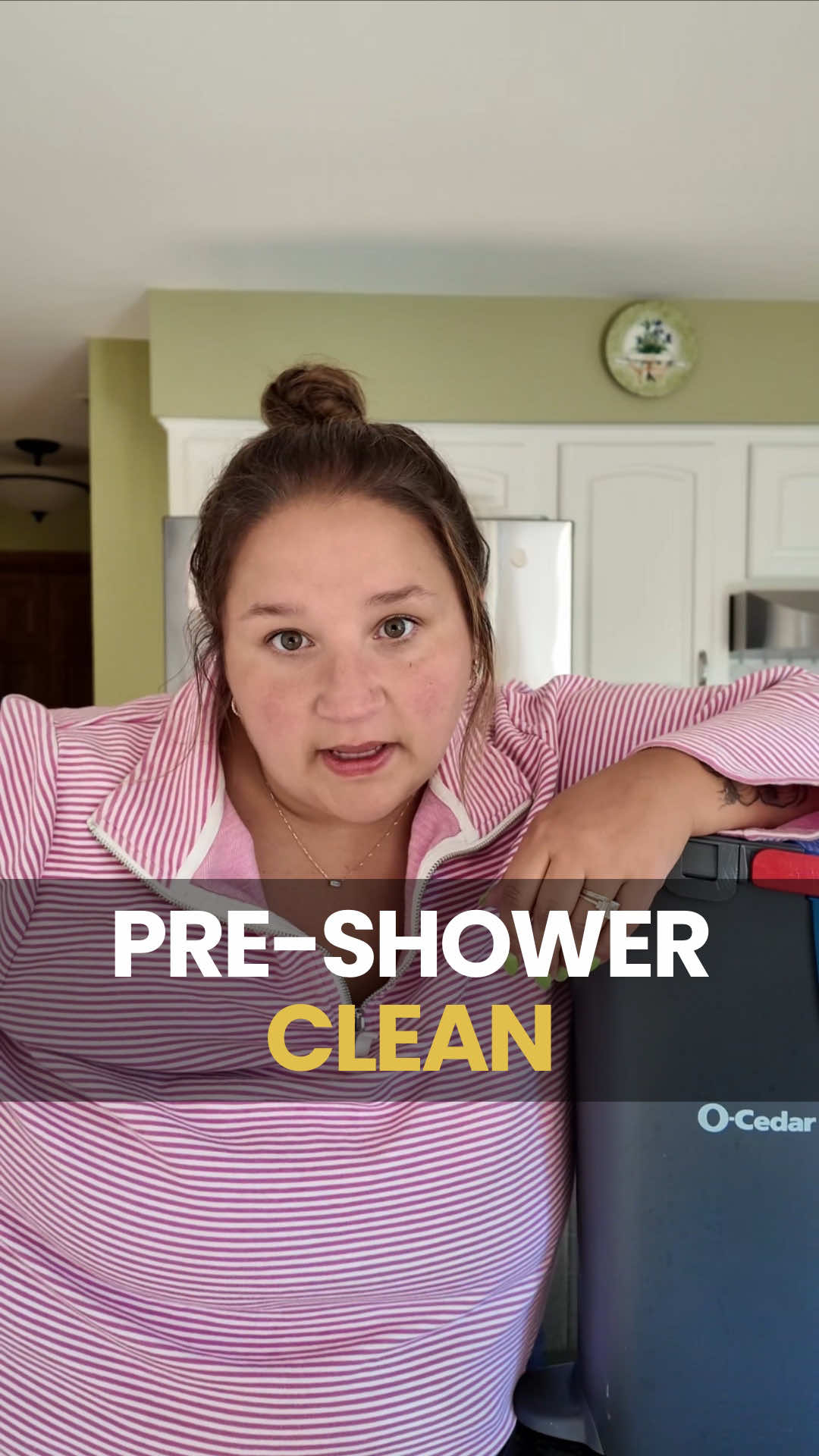 TikTok post by @applesauceandadhd for O-Cedar. Caption reads: [...] my shower, not after but thankfully the....