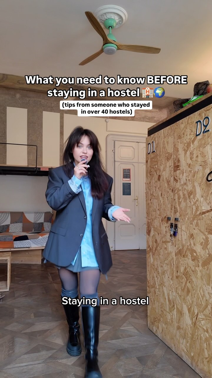 Instagram post by @roxadventures for SafetyWing. Caption reads: I have stayed in over 40 hostels and only had one....