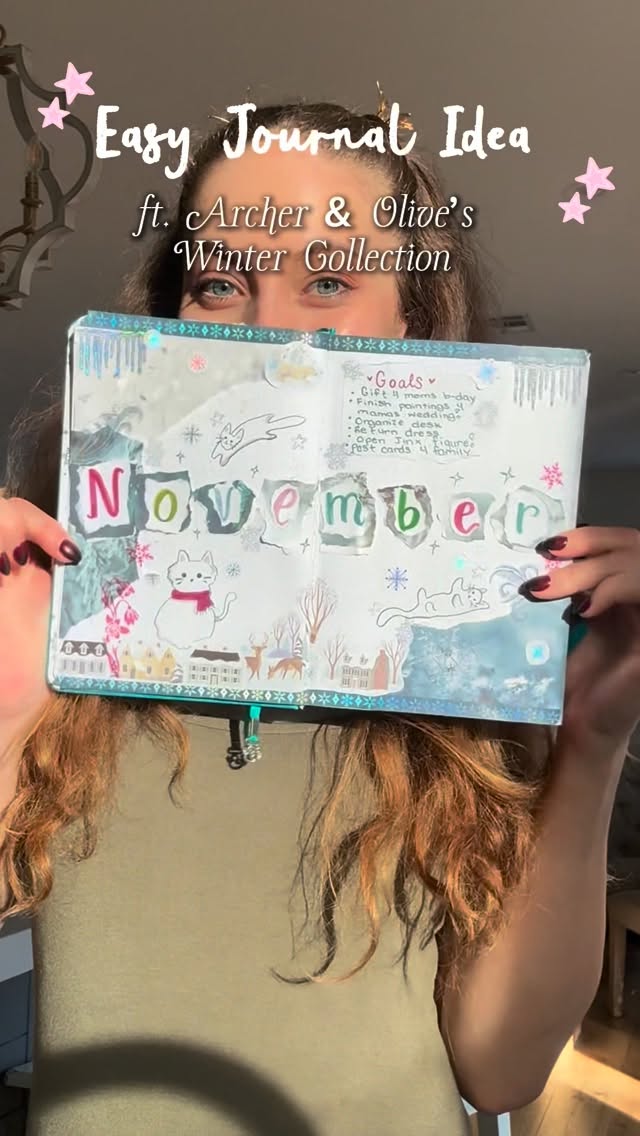 Instagram post by @jordynkellys for Archer and Olive. Caption reads: It’s officially cozy journaling szn!! 🥳❄️⛄️....