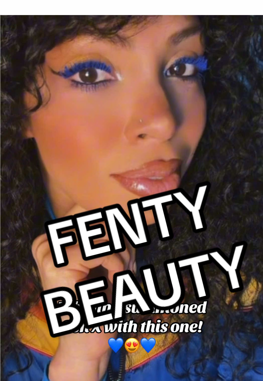 TikTok post by @thecosplayteacher for Fenty Beauty. Caption reads: [...] about blue on brown eyes. 💙😍 #fentybeauty....