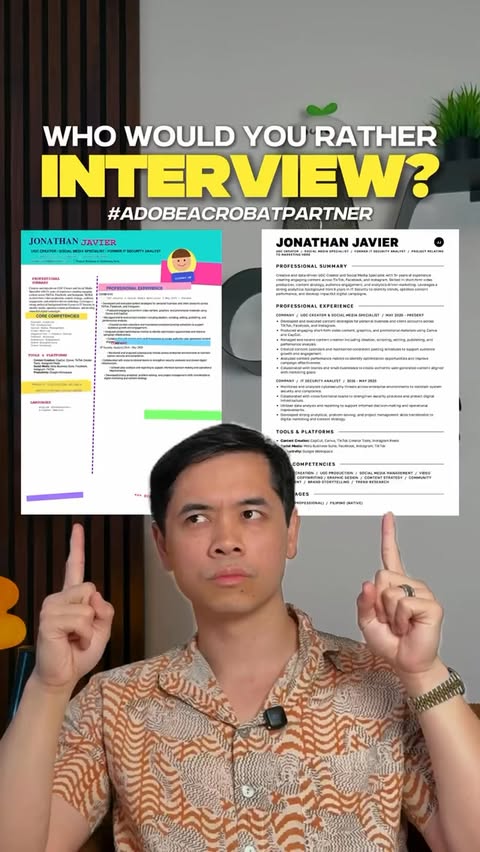 Instagram post by @jonathanwordsofwisdom for Adobe Acrobat. Caption reads: [...] word of this resume. I opened it in Adobe....