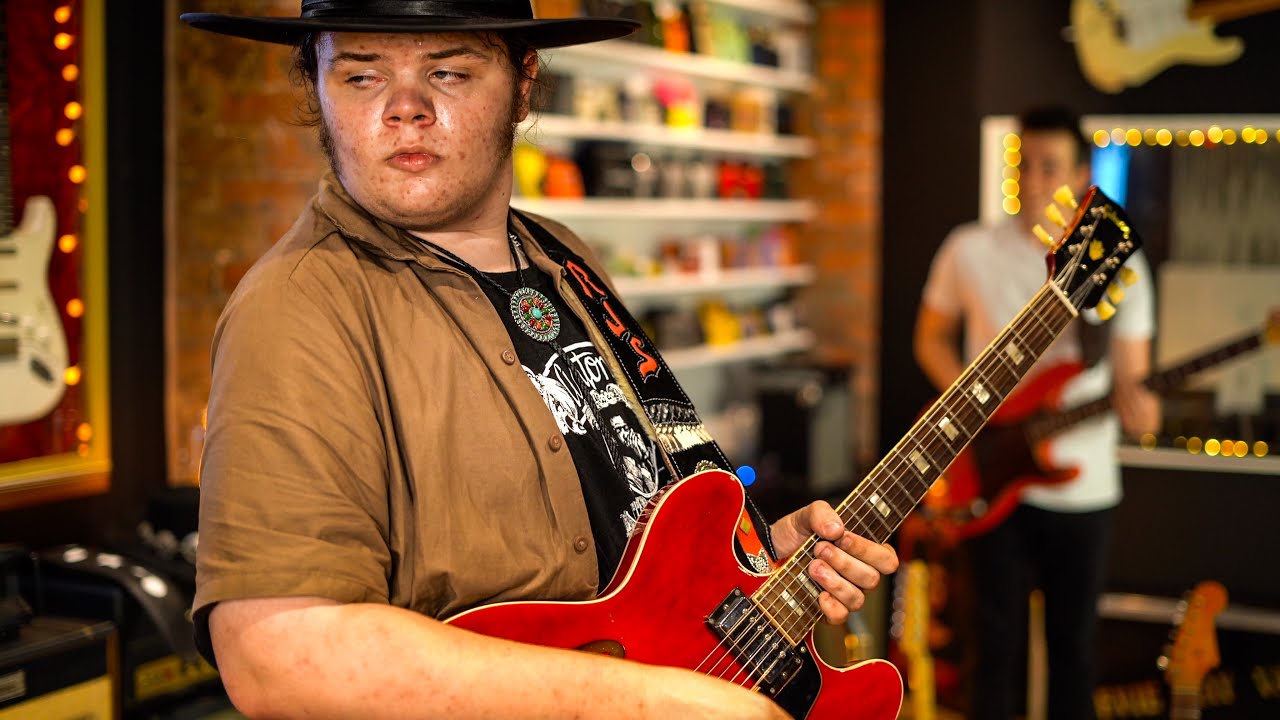 YouTube post by @PedalPawn for Pedal Pawn. Caption reads: The Thrill Is Gone - Rhys John Stygal (LIVE BAND....