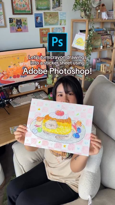Instagram post by @cherrys.illustrations for Adobe Photoshop. Caption reads: Here is how I used Adobe @photoshop to create a....