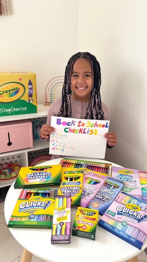 Instagram post by @_islajune for Crayola. Caption reads: [...] back-to-school checklist with her new....