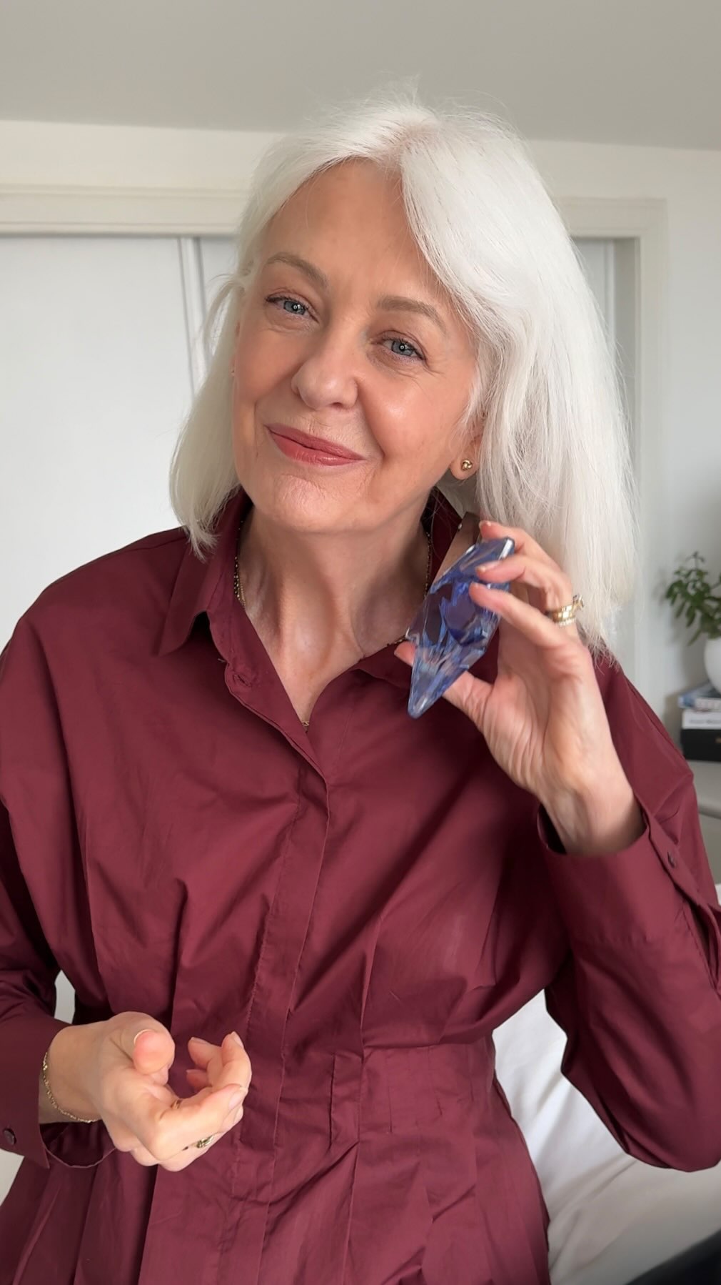 Instagram post by @embracingfifty for Mugler. Caption reads: Ad I’ve layered my @muglerofficial Angel fragrance....