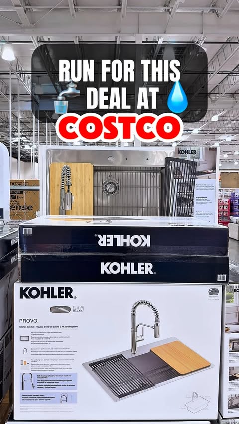 Instagram post by @costcowonders for KOHLER. Caption reads: Costco just dropped the Kohler kitchen sink kit to....