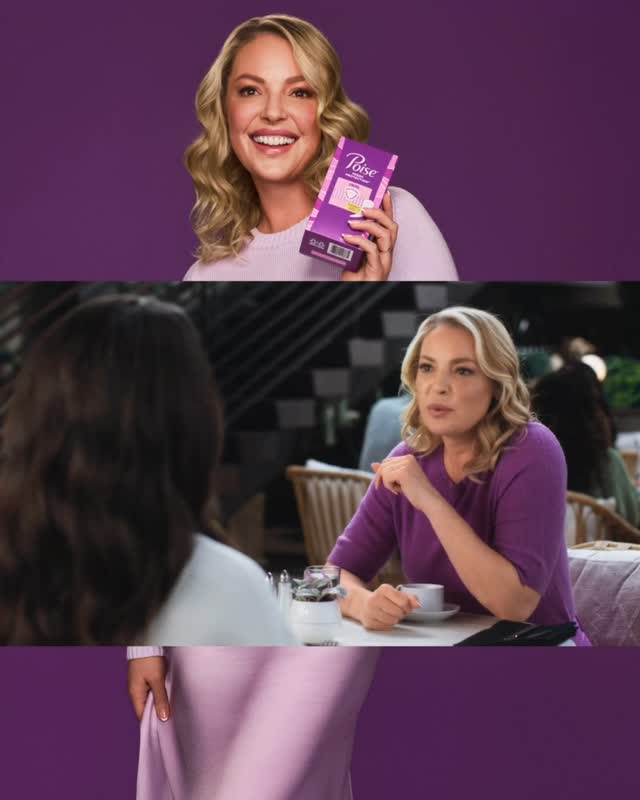 Instagram post by @katherineheigl for Poise. Caption reads: #Ad I’m not someone who shies away from speaking....