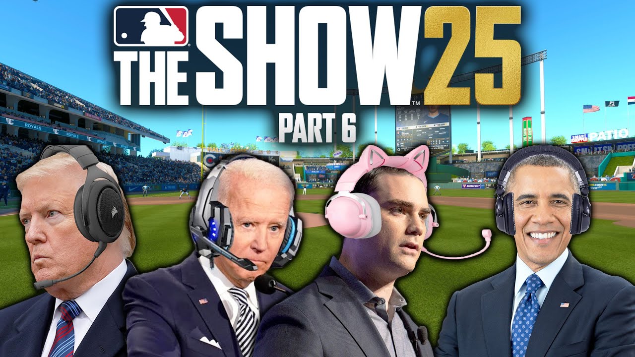 YouTube post by @TheFinnFTW for KontrolFreek. Caption reads: US Presidents Play MLB The Show 25 (Part 6).