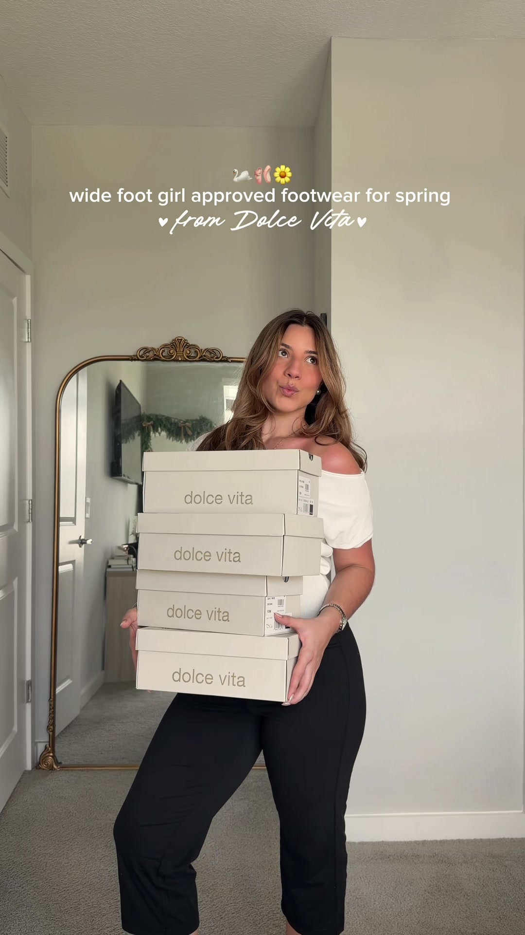 TikTok post by @valerieescobar for Dolce Vita. Caption reads: as a wide foot girly the @Dolce Vita Footwear wide....