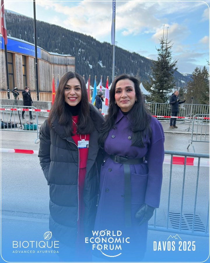 Instagram post by @vinita.jain.biotique for Biotique. Caption reads: [...] 2025 #davos2025 #worldeconomicforum....