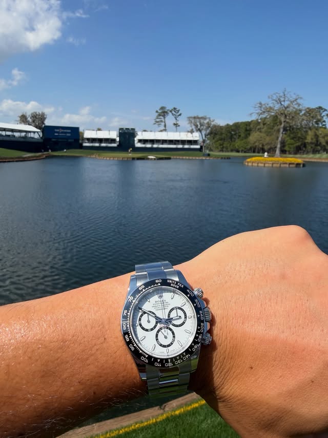 Instagram post by @collin_morikawa for ROLEX. Caption reads: 🐼 @theplayers #rolex.