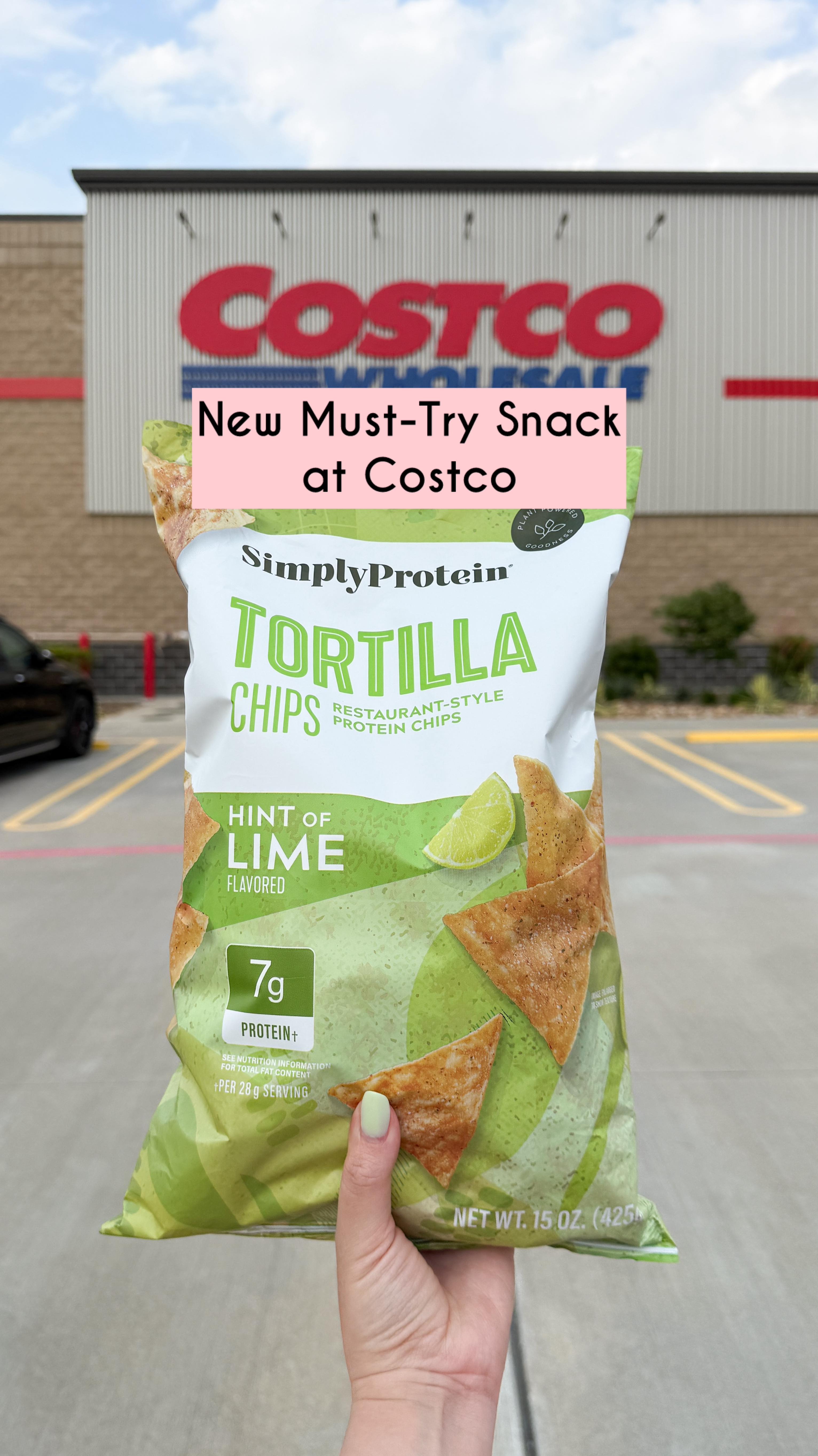 Instagram post by @costcoaisles for SimplyProtein. Caption reads: New must-try snack at Costco, @simplyprotein Hint....