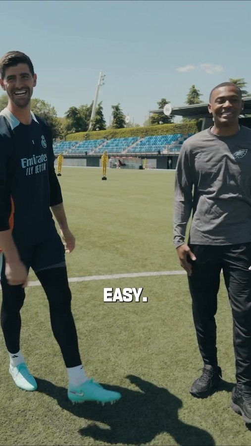 Instagram post by @thibautcourtois for Philadelphia Eagles. Caption reads: “Something with the laces” 😂.