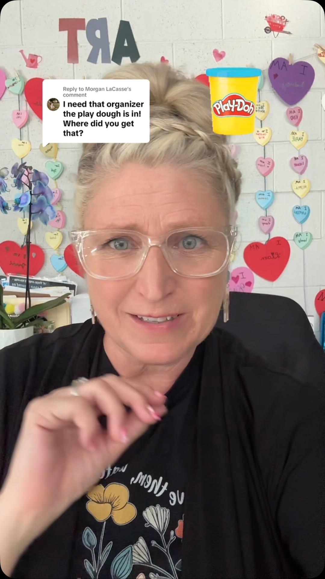 Instagram post by @smilesamy70 for Play-Doh. Caption reads: Play-dough organization hack🍎 #teacher....