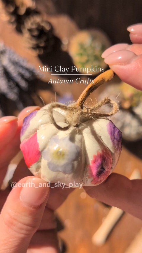 Instagram post by @earth_and_sky_play for Baker Ross. Caption reads: Shape your own clay pumpkins using some....