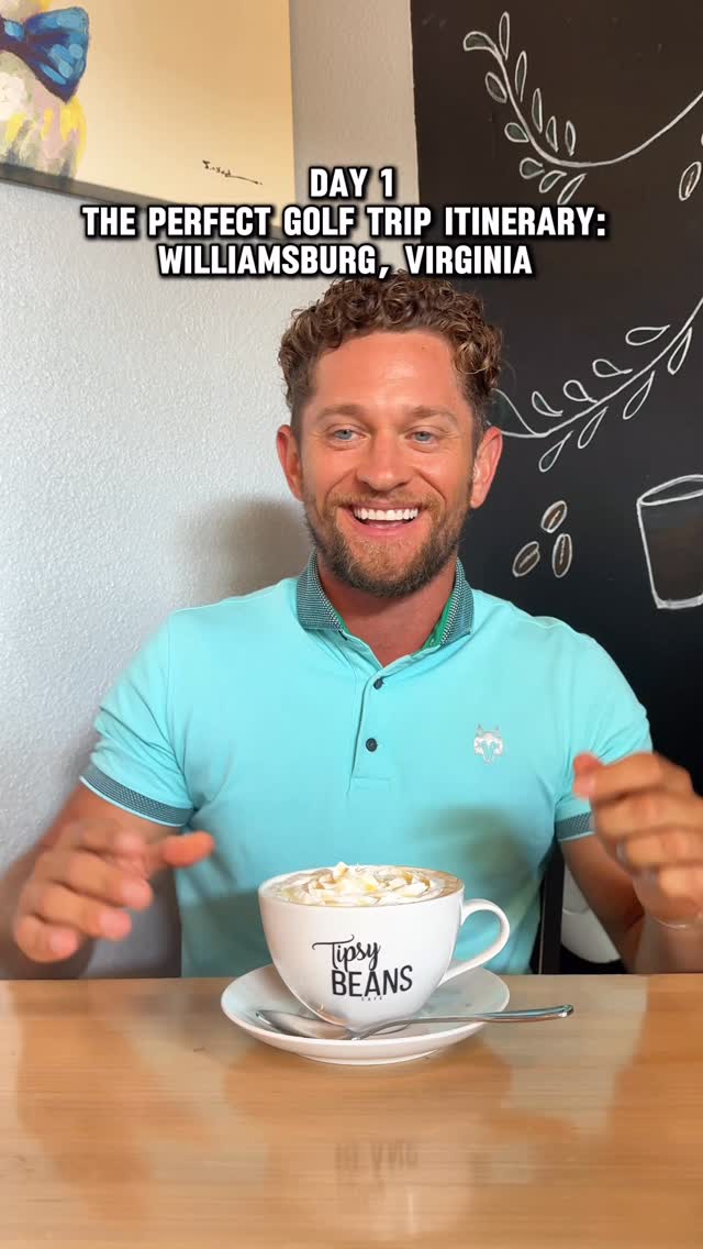 Instagram post by @alexromogolf for Visit Williamsburg. Caption reads: Day 1 of the perfect golf trip in Williamsburg,....