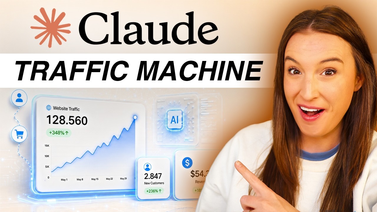 YouTube post by @KateHayes for Hostinger Academy. Caption reads: Claude AI drives traffic to my business while I....