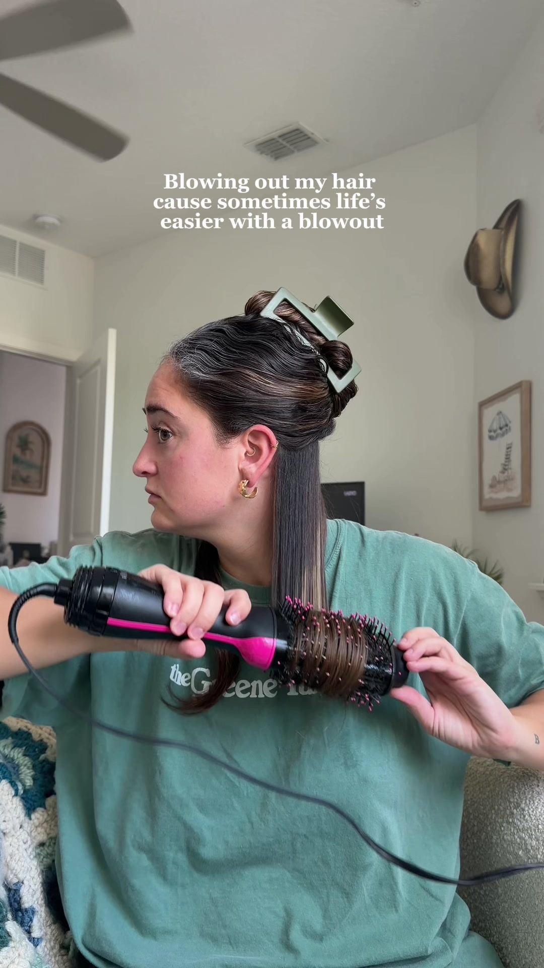 TikTok post by @morgan.elizabith for Revlon Hair Tools. Caption reads: Sometimes life’s easier this way @Revlon Hair....