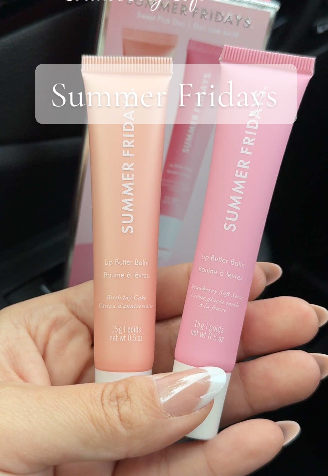 TikTok post by @sarahy_navarrete for Summer Fridays. Caption reads: New limited edition @Summer Fridays strawberry....