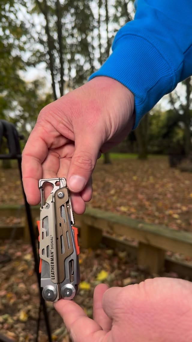 Instagram post by @therodeorob for Leatherman. Caption reads: [...] and woodland cook with me, using the....
