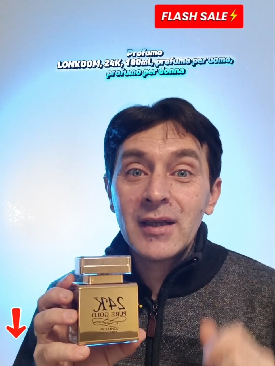 TikTok post by @cristianfordon for LONKOOM.ES. Caption reads: [...] #profumi #fragranza #offerteperte....