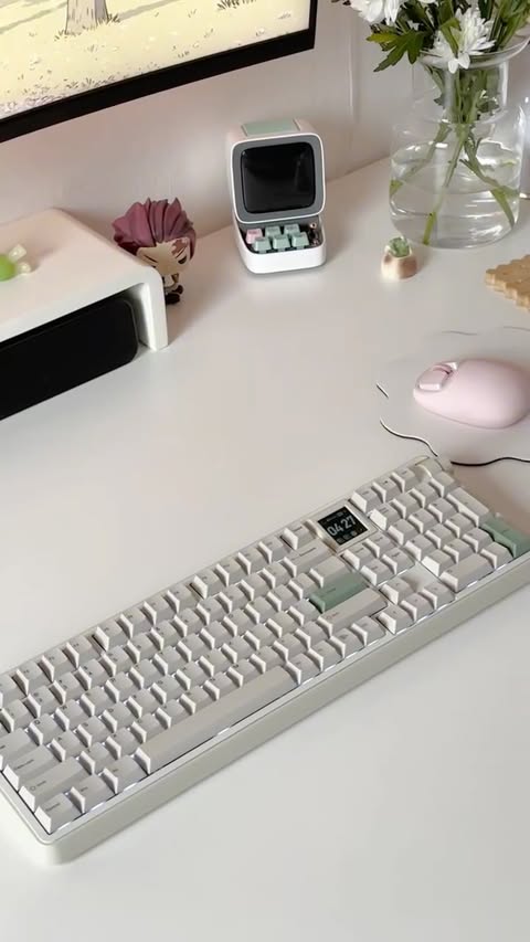 Instagram post by @cozy.bymi for Epomaker. Caption reads: [...] desk upgrade⌨️☁️ i’ve been using the....