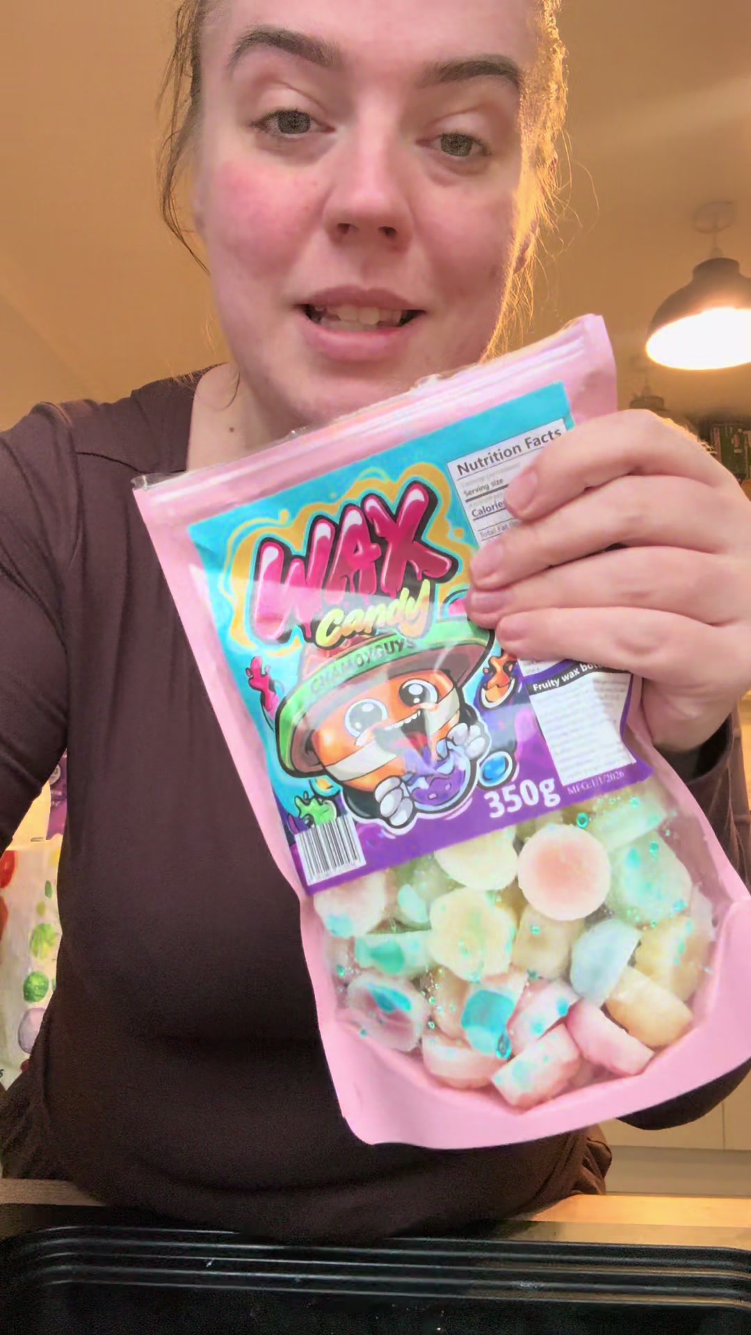 TikTok post by @beckygreen2503 for ChamoyGuysUK. Caption reads: Viral @ChamoyGuysUK wax candy! These taste so....