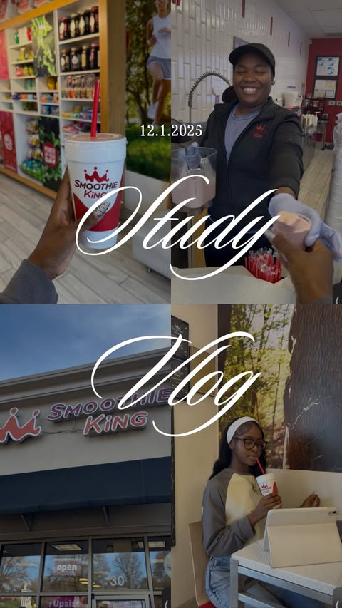 Instagram post by @aanayabrooklyn_ for Smoothie King. Caption reads: Duality 🤝🏾 Smoothie King

Come study with me at....