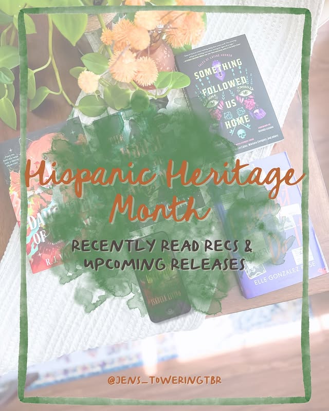 Instagram post by @jens_toweringtbr for Dutton Books. Caption reads: 📚Hispanic Heritage Month Book Recs📚 [thank you....